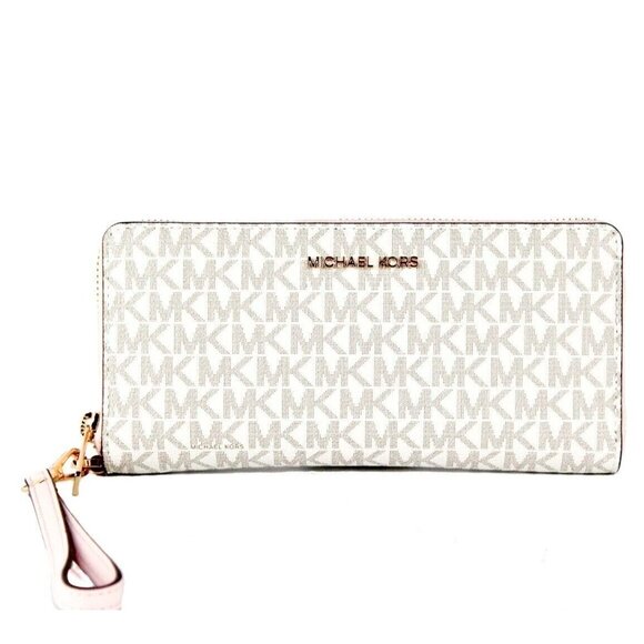 S Michael Kors Large Continental Wallet Signature White Pink Blush 35F8GTVT3B - Picture 1 of 10